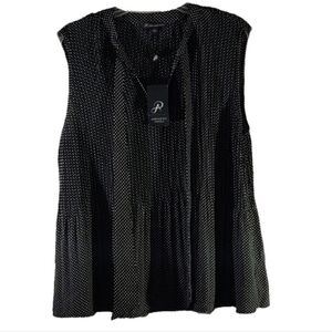 Adrianna Papell Sleeveless Pleat Tie Neck Top NWT Size Large